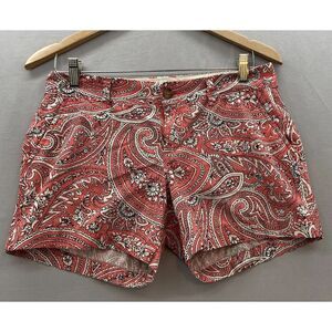 Old Navy Shorts Juniors Womens Size 2 Paisley Coral & White Low‎ Rise Flat Front